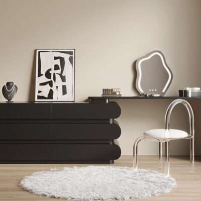 意式极简奶油风黑色妆台卧室家用烤漆工艺梳妆打扮置物妆台