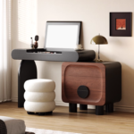 熊猫伸缩梳妆台 中古风小户型卧室收纳翻折妆镜一体化妆桌